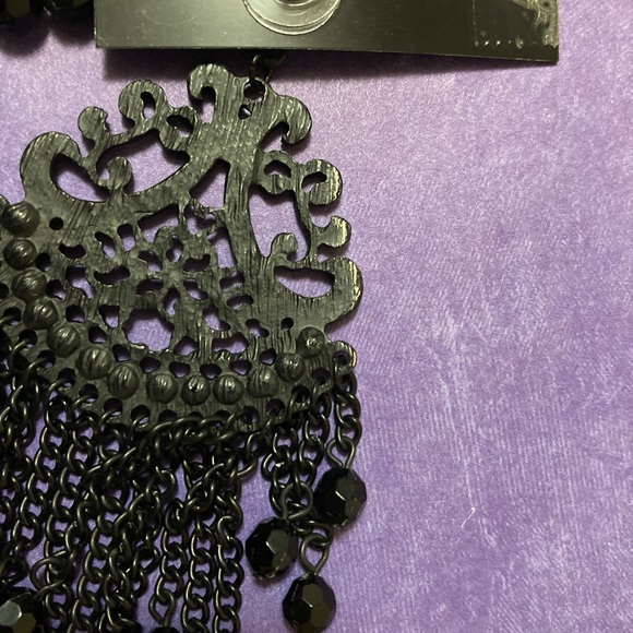 Bebe Black Dangle Chandelier Beaded Pierced Earrings With Box - Picture 6 of 9